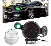 HELEVIA 3,75 Pollici di Tachometro, Retroilluminazione a LED, 11000 Giri/Min con Luce di Avvertimento, Memoria, Viso Affumicato Nero, per Sport Motori Professionali, Luce a Turno (Luce rossa)