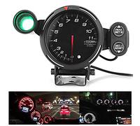 HELEVIA 3,75 Pollici di Tachometro, Retroilluminazione a LED, 11000 Giri/Min con Luce di Avvertimento, Memoria, Viso Affumicato Nero, per Sport Motori Professionali, Luce a Turno (Illuminazione