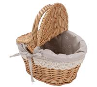 HELEVIA Cestino da Picnic in Vimini, Design a Doppio Coperchio con Fodera Rimovibile, Intrecciato a Mano per Campeggio da Picnic All'aperto