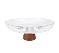 HELEVIA Ciotola per Frutta in Vetro con Elegante Base in Legno, Ciotola Decorativa con Piedistallo Trasparente, per Chiavi, Caramelle, Piccoli Oggetti, per Piano di Lavoro della