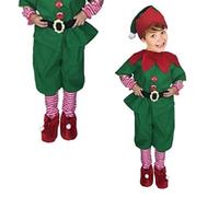 HELEVIA Costume da Elfo di Natale per Bambini, Top Rosso Verde con Cintura