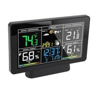 HELEVIA Termometro Wireless per Interni Ed Esterni, Display a Colori con Previsioni del Tempo, Indicatore di umidità e Temperatura, Sveglia e Fasi Lunari, per Stazione Meteorologi (Spina europea)