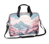 Helhappy Borsa a tracolla per computer portatile da 15,7 pollici, con montagne giapponesi innevate e fiori di ciliegio luna, impermeabile, per lavoro, ufficio, lavoro, per uomini e donne