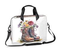 Helhappy Borsa a tracolla per computer portatile da 15,7 pollici, stile retrò, con stivali da cowboy con fiori, impermeabile, per lavoro, ufficio, lavoro, per uomini e donne