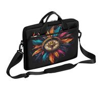 Helhappy Borsa a tracolla per computer portatile da 15 pollici, con bussola, colorata, con piume native americane, borsa messenger in tessuto resistente e idrorepellente, per uomini e donne