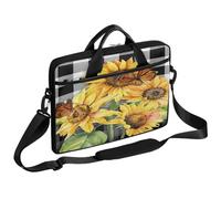Helhappy Borsa a tracolla per computer portatile da 15 pollici con girasoli in bianco e nero a quadri borse per computer valigetta borsa messenger borsa messenger in tessuto resistente e