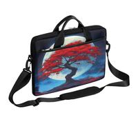 Helhappy Borsa a tracolla per computer portatile da 15 pollici rosso acero giapponese luna borse per computer valigetta borsa messenger borsa resistente e impermeabile per uomo donna