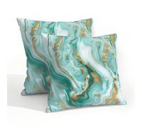 Helhappy Confezione da 2 federe impermeabili per esterni, color foglia di tè, marmo, arte moderna astratta, quadrate, per patio, mobili, giardino, divano, 50 x 50 cm