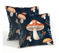 Helhappy Confezione da 2 federe impermeabili per esterni, graziose federe quadrate con funghi retrò botanici floreali per patio, mobili da giardino, divano, 55 x 55 cm