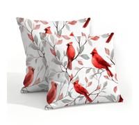 Helhappy Confezione da 2 federe impermeabili per esterni, motivo: uccellino rosso cardinale tra i rami, federe quadrate per patio, mobili da giardino, divano, 50 x 50 cm