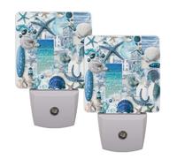 Helhappy Confezione da 2 luci notturne a LED da collegare alla parete, elementi estetici con conchiglie di stella marina e conchiglie con sensore automatico, lampada notturna dal tramonto all'alba