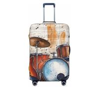 Helhappy Copertura per bagagli da viaggio, protezione per valigia, batteria per chitarra, note musicali, strumento musicale, lavabile, con stampa, in spandex, copertura elastica per bagagli 45-81 cm
