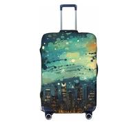 Helhappy Copertura per bagagli da viaggio, protezione per valigia, con alberi di cocco, mare, sole, lavabile, in spandex, elastica, 45-81 cm, Pittura notturna del mare della città, M