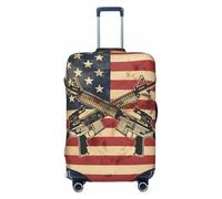 Helhappy Copertura per bagagli da viaggio, protezione per valigia, con bandiera americana retrò, lavabile, con stampa in spandex, copertura per bagagli 45-81 cm, Pistola soldato bandiera americana, S