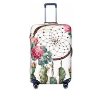 Helhappy Copertura per bagagli da viaggio, protezione per valigia, con stampa di dinosauri e palme in stile cartone animato, lavabile, in spandex, elastica, 45-81 cm, Acchiappasogni con fiori di