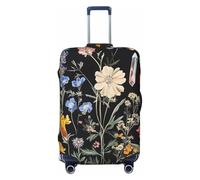 Helhappy Copertura per bagagli da viaggio, protezione per valigia, con stampa rosa rossa e leopardata, lavabile, in elastan, 45-81 cm, Piante Fiori Flore, S