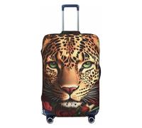 Helhappy Copertura per bagagli da viaggio, protezione per valigia, con stampa rosa rossa e leopardata, lavabile, in elastan, 45-81 cm, Rosa Rossa e Leopardo, XL