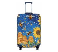 Helhappy Copertura per bagagli da viaggio, protezione per valigia, motivo irregolare, lavabile, in spandex, elastica, 45-81 cm, Api Girasoli Cielo Arte, L