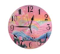 Helhappy Orologio da parete da 25,4 cm, silenzioso, senza ticchettio, a batteria, colore rosa arcobaleno, per donne e ragazze, in PVC, per casa, soggiorno, ufficio, scuola, cucina, camera da letto