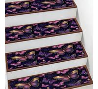 Helhappy Tappeto antiscivolo per scale, 19,8 x 76,2 cm, con farfalle viola e ali dorate, per interni, per bambini, anziani e animali domestici, 15 pezzi