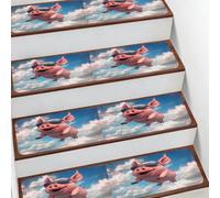 Helhappy Tappeto antiscivolo per scale, 19,8 x 76,2 cm, simpatico maialino volante con occhiali da sole per il cielo morbido scale scale indoor runner per bambini, anziani e animali domestici