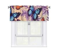 Helhappy Tenda corta per finestra, mantovana in stile bohémien, con motivo floreale blu e arancione, 7,6 cm, con tasca per asta, per decorazioni domestiche, 137 x 45 cm, 1 pannello