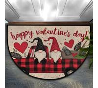 Helhappy Zerbino mezzo rotondo 58,4 x 91,4 cm, adorabile coppia di gnomi bufalo scozzese camion Happy San Valentino antiscivolo mezzo cerchio tappeto per interni tappeto per cucina camera da letto