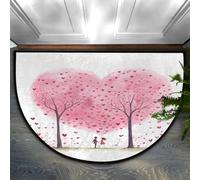 Helhappy Zerbino mezzo rotondo 58,4 x 91,4 cm, coppia sotto albero rosa amore per San Valentino antiscivolo tappeto per interni tappeto per cucina camera da letto bagno camino
