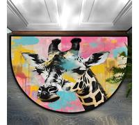 Helhappy Zerbino mezzo rotondo 58,4 x 91,4 cm, motivo giraffa in stile cartone animato divertente acquerello animali selvatici antiscivolo mezzo cerchio tappeto per interni per cucina, camera da letto