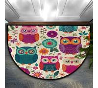 Helhappy Zerbino mezzo rotondo 58,4 x 91,4 cm, simpatico gufo colorato, antiscivolo, tappeto per interni per cucina, camera da letto, bagno, camino
