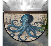 Helhappy Zerbino mezzo rotondo 58,4 x 91,4 cm, stile vintage nautico con polpo antiscivolo, tappeto per interni per cucina, camera da letto, bagno, camino