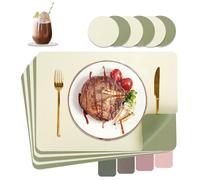 HELI MIAO Tovagliette lavabili, lavabili, in pelle, resistenti al calore, set da 6 tovagliette, effetto pelle con sottovaso, tovagliette verde erba + beige