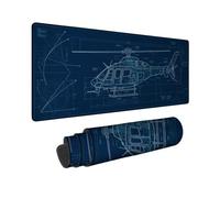 Helicopter Blueprint Technical Art - Tappetino per mouse grande | Tappetino per tastiera, tema aereo, stile industriale, motivo ingegneristico, spazio di lavoro esteso