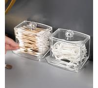 Helilyco Dispenser Qtip trasparente, confezione da 2, per grandi tamponi di cotone trasparente con accesso, contenitore antipolvere Q-Tip per conservare oggetti essenziali per il bagno