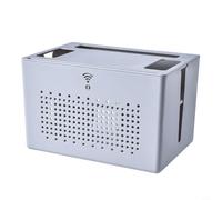 Helilyco Scatola portaoggetti da scrivania, set-top box, organizer staccabile a doppio strato per cavi con presa, contenitore per la gestione dei fili in plastica, 31 x 21 x 20 cm (grigio)