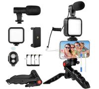 Heliora Kit per vlogging per iPhone, Android con treppiede, 62 luci LED, YouTube Starter kit con mini microfono e clip per telefono per live streaming, videochiamate, vlogging, YouTube, Instagram