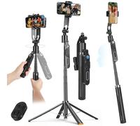 Heliora Treppiede per selfie da 72 pollici, per iPhone, Android, con apertura automatica, rotazione a 360° e telecomando con controllo gestuale per vlogging/tiktok/trucco