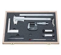 HELIOS-PREISSER 0212520 8-Teiliger Messzeugsatz con Taschenmessschieber Duo-Fix, 150 mm, eckiges Tiefenmaß