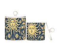 Helios Sun - Contenitori in plastica trasparente con motivo floreale dorato con coperchio, per dispensa, essenziali, per cotton fioc, cotton fioc, graffette, confezione da 2