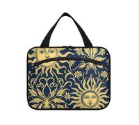 Helios Sun Gold Floral Pattern Blu scuro appeso borsa trucco con gancio, designer chic per gli uomini bolsas para maquillaje de mujer L, Helios sole oro motivo floreale blu scuro, moderno