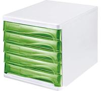 Helit h6129450 Economy cassetto, armadietto con 5 scomparti, può scrivere, colore: verde traslucido, colore: grigio chiaro