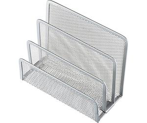 helit - Porta-lettere a 3 scomparti, in metallo, 140 x 70 x 97 mm, colore: argento