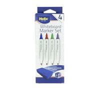 Helix Pennarelli per lavagna bianca a doppia punta - Confezione da 4 penne per lavagna bianca con inchiostro ad asciugatura rapida e a basso odore in blu, rosso, verde, viola e nero - Cancellino