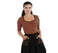 Hell Bunny Maglietta T-Shirt a Righe Warlock Retro Punk - Nero & Arancione (S)
