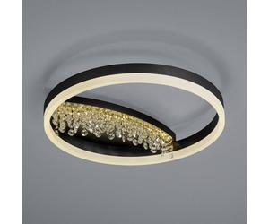 HELL Plafoniera Dana a LED con decori in cristallo, nera HELL