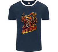 Hell Yeah Grim Reaper Skull Heavy Metal Uomo Ringer T-Shirt FotL