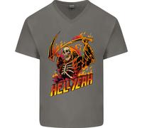 Hell Yeah Grim Reaper Teschio Heavy Metal Uomo Scollo A V Cotone T-Shirt