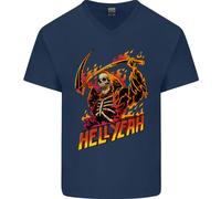 Hell Yeah Grim Reaper Teschio Heavy Metal Uomo Scollo A V Cotone T-Shirt