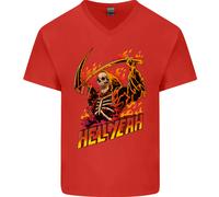 Hell Yeah Grim Reaper Teschio Heavy Metal Uomo Scollo A V Cotone T-Shirt