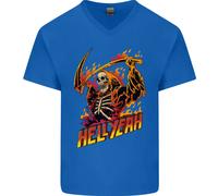 Hell Yeah Grim Reaper Teschio Heavy Metal Uomo Scollo A V Cotone T-Shirt